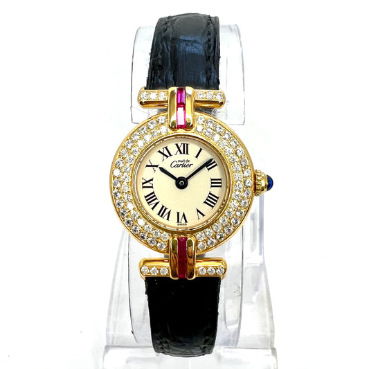 CARTIER VERMEIL COLISEE Quartz 24mm GP Silver 0.87TCW DIAMOND
 & Red Rubies Watch