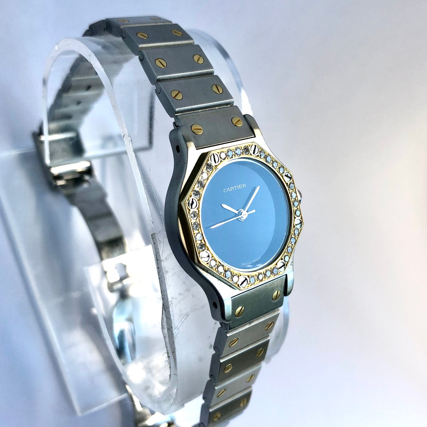 CARTIER SANTOS OCTAGON 25mm Automatic 2 Tone 0.40TCW Diamond Watch