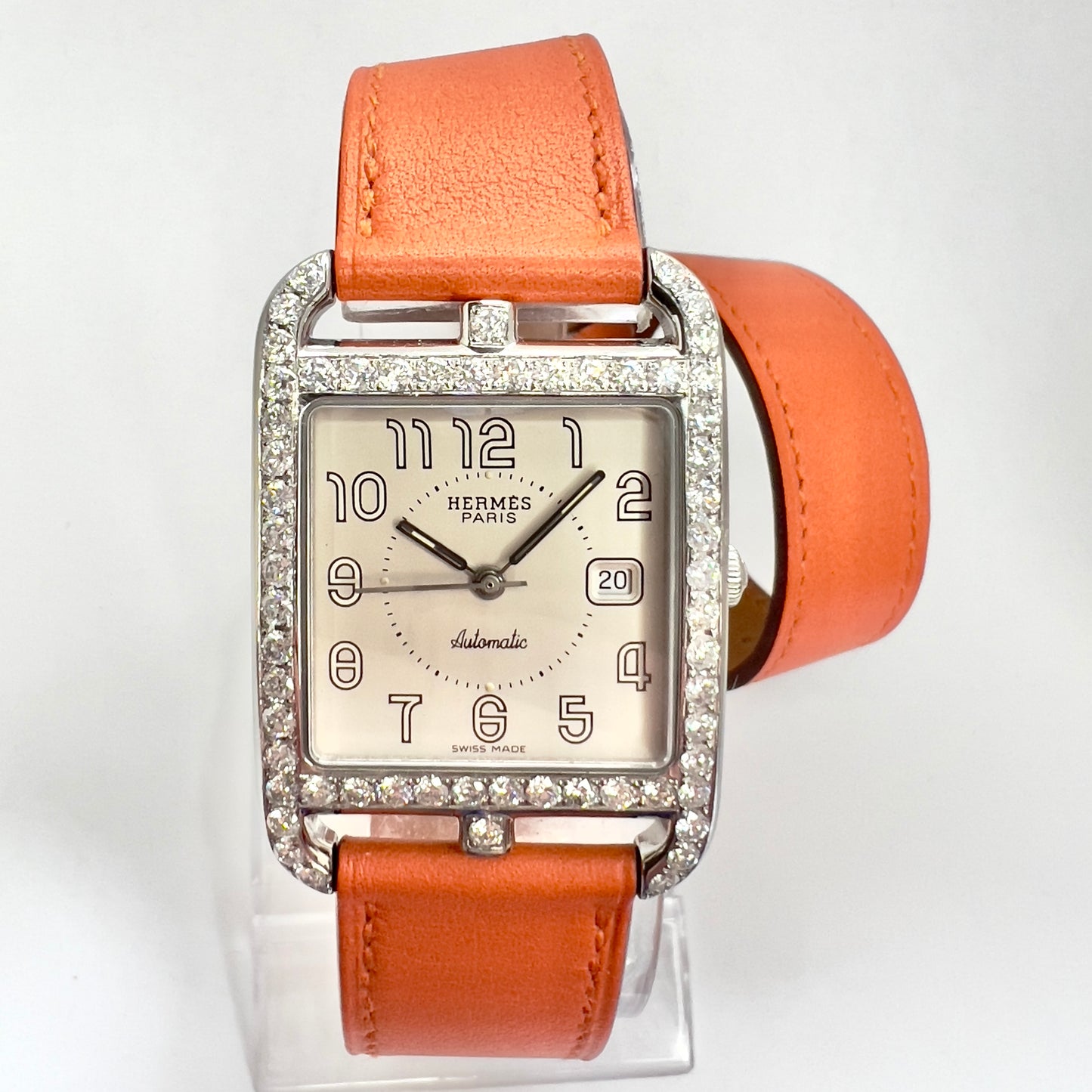 HERMES CAPE COD Automatic 29mm Steel 2.10TCW DIAMONDS Watch Hermès Double Tour Band