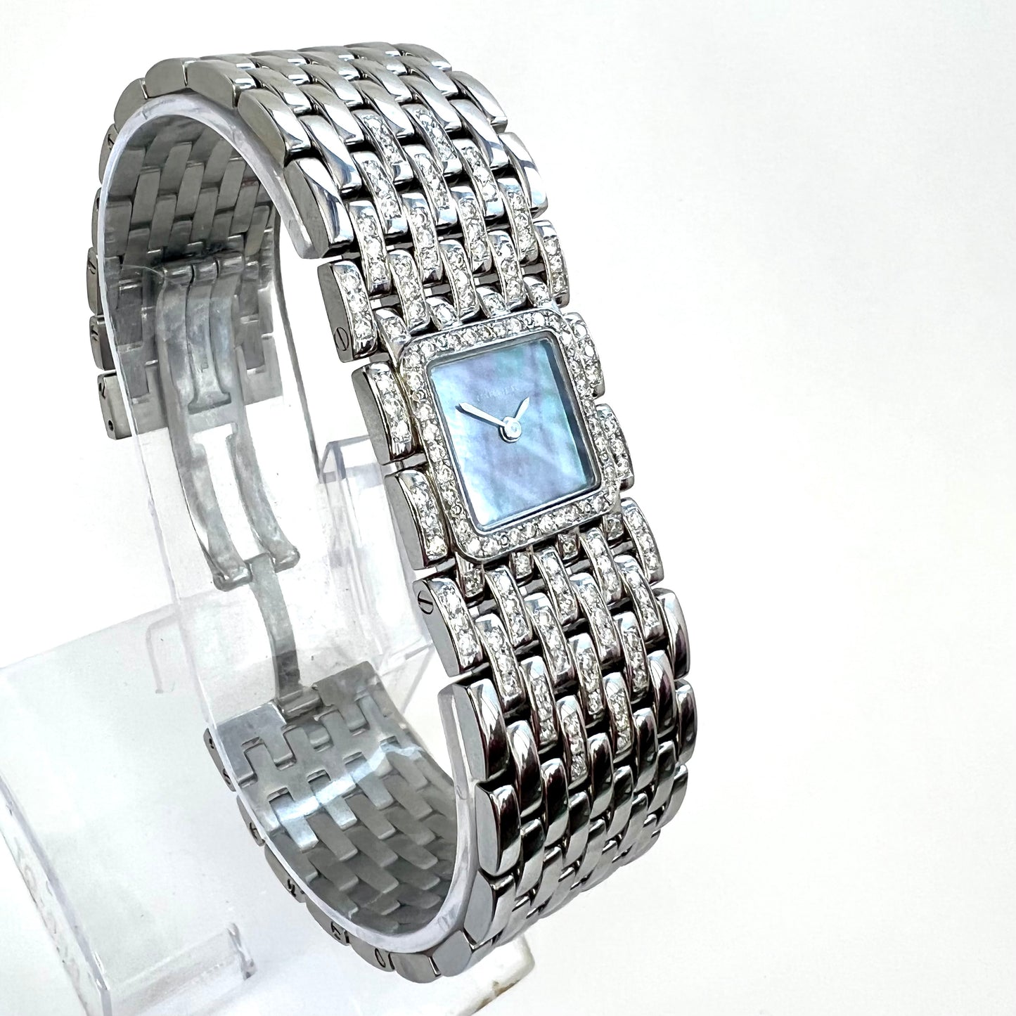CARTIER PANTHERE RUBAN Quartz 21mm Steel ~1.32TCW DIAMOND Watch Blue MOP Dial