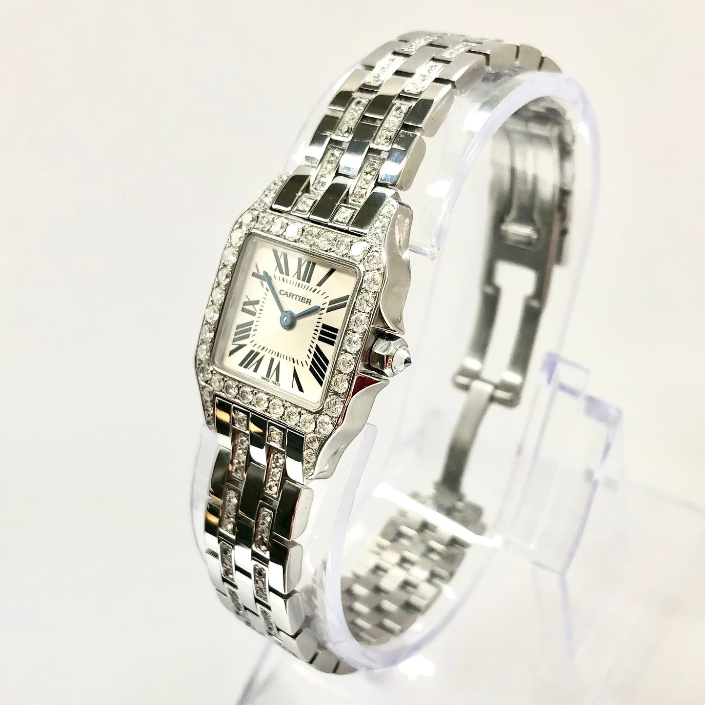 CARTIER SANTOS DEMOISELLE Quartz 20mm Steel 2.25TCW Diamond Watch