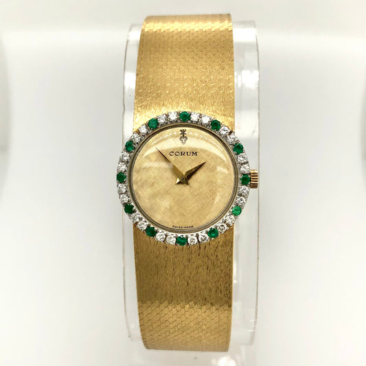 CORUM CORUM Mechanical 24mm 18K White & Yellow Gold FACTORY Diamonds & Emeralds Watch