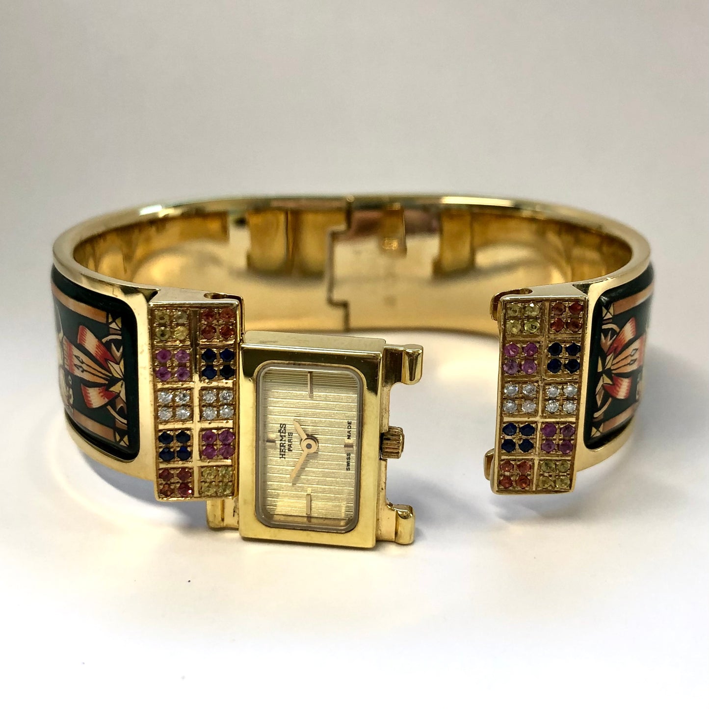 HERMÈS LOQUET Quartz 20mm Gold-Plated Multi-Color SAPPHIRES & DIAMONDS Watch