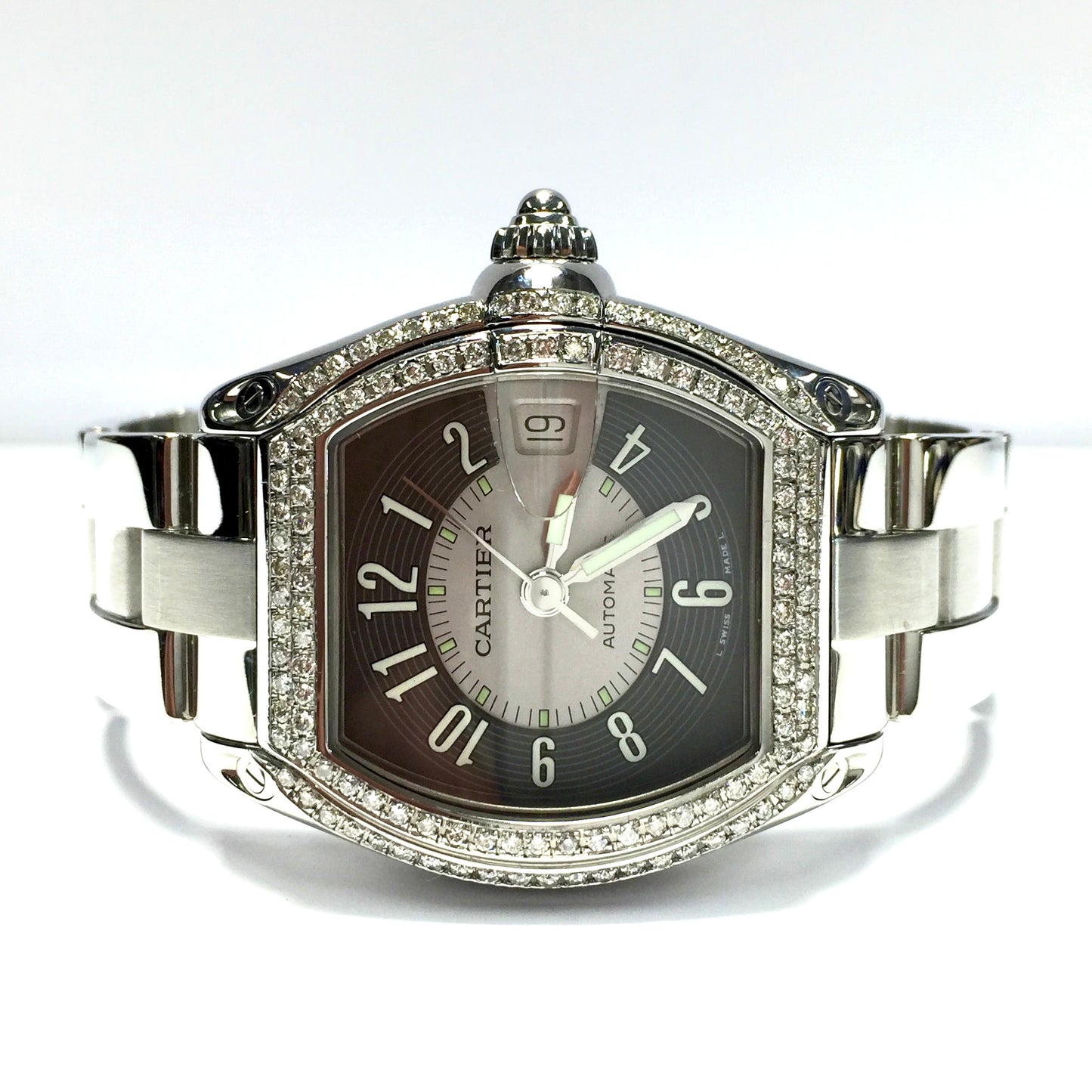 CARTIER ROADSTER 2510 Automatic 38mm Steel ~1.5TCW DIAMOND Watch