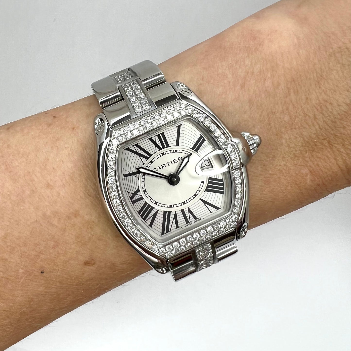 CARTIER ROADSTER Quartz 31mm Steel 1.43TCW Diamond Watch