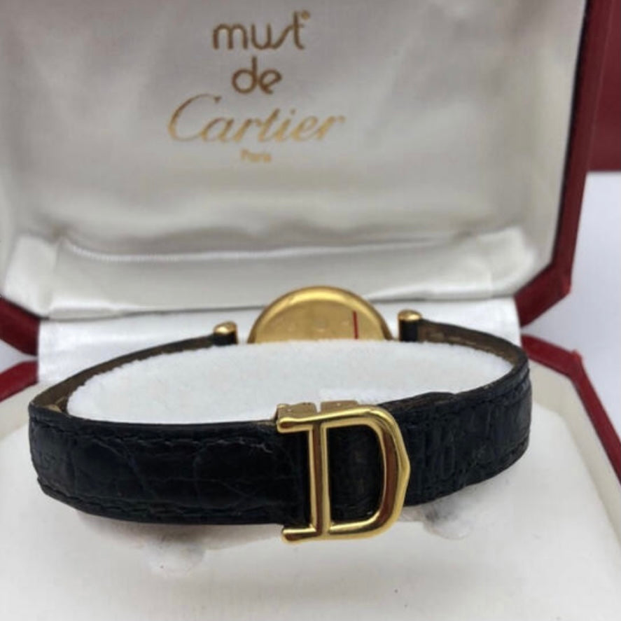 CARTIER VERMEIL COLISÈE Quartz 24mm GP Silver 0.67TCW DIAMOND Watch