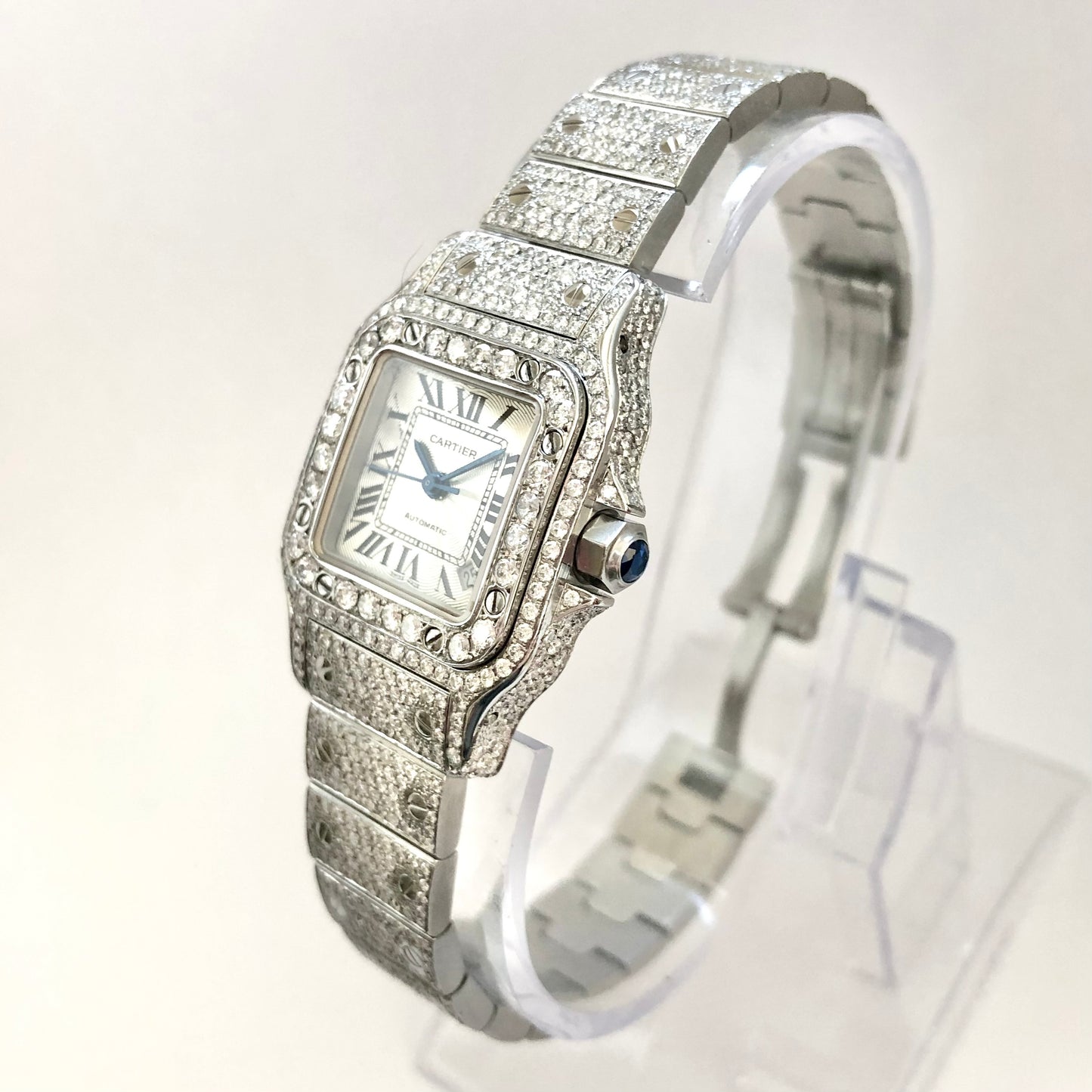 CARTIER SANTOS GALBEE 24mm Automatic Steel Diamond Watch ~8TCW NEW Model