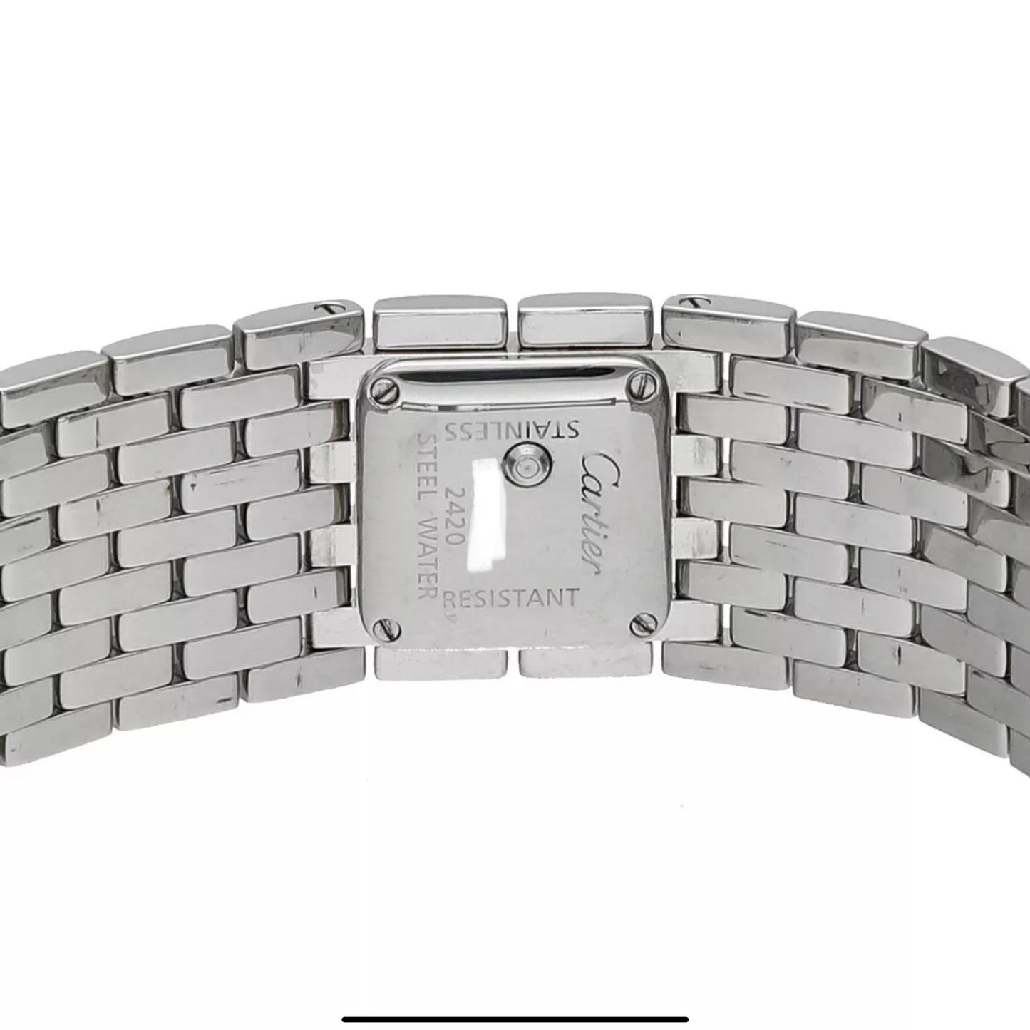 CARTIER Panthere RUBAN Quartz 21mm Steel 0.27TCW DIAMOND Watch Blue MOP Dial