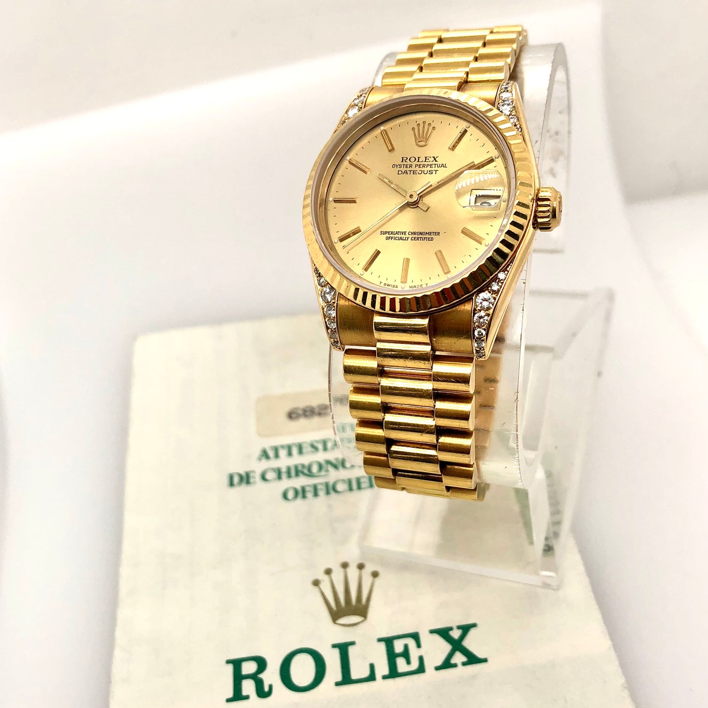 ROLEX DATEJUST PRESIDENTIAL 31mm 18K Yellow Gold Watch FACTORY DIAMONDS