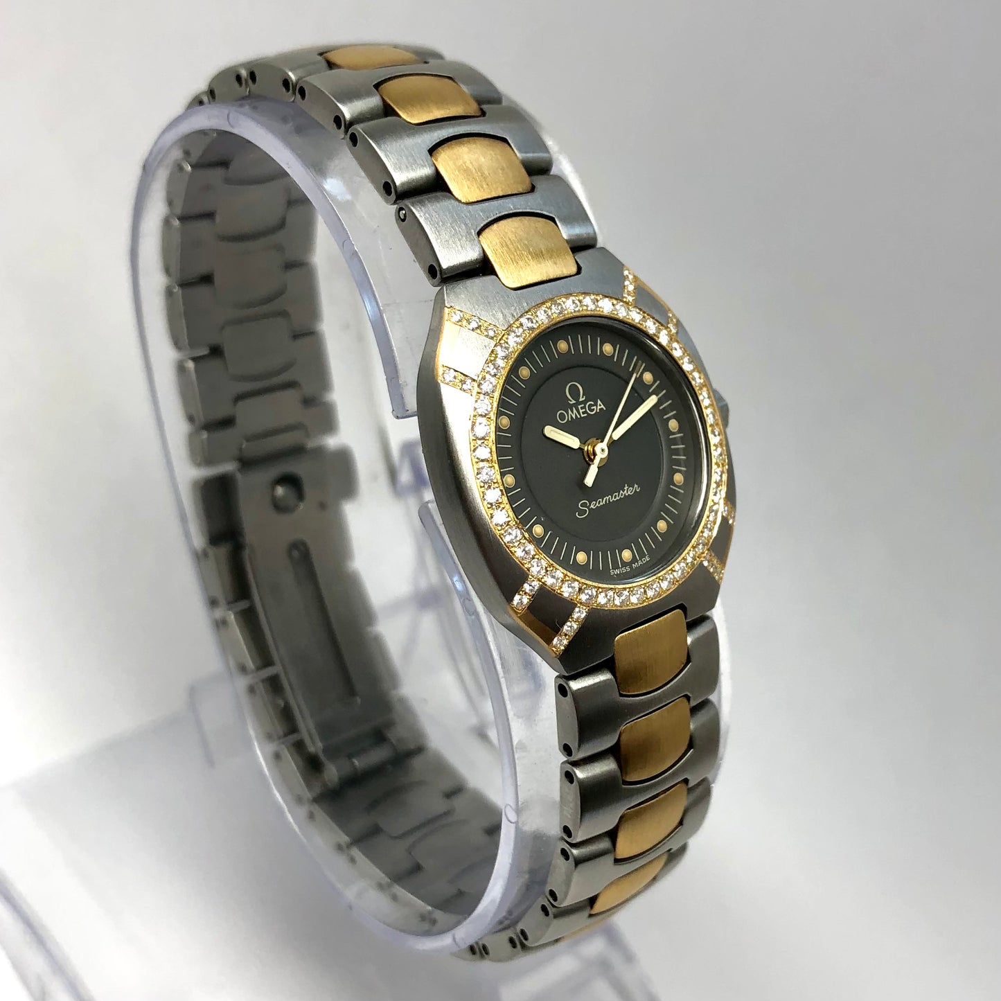 OMEGA SEMASTER POLARIS 2 Tone 23mm Ladies Watch ~0.5TCW Diamonds