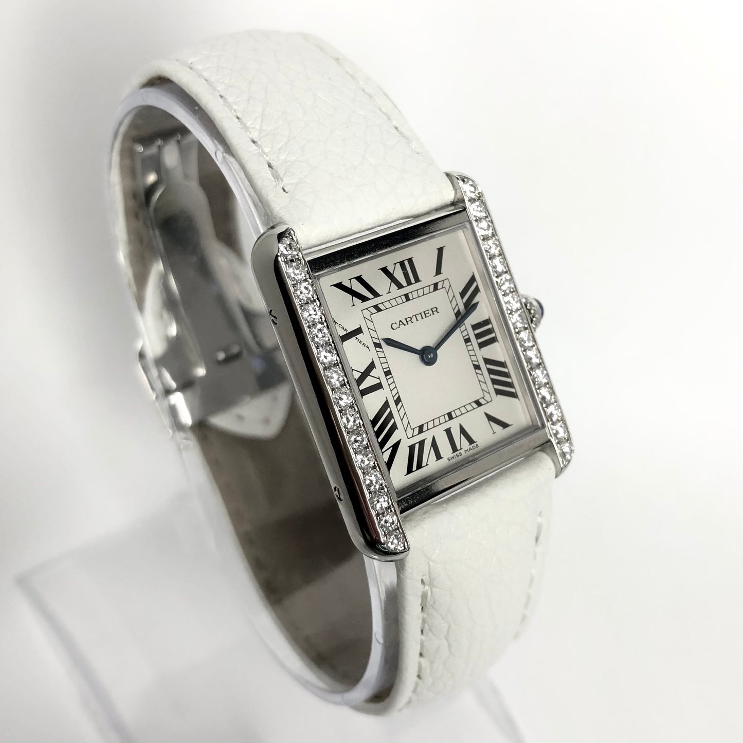 CARTIER TANK SOLO 24mm Steel Watch 0.62TCW Diamonds