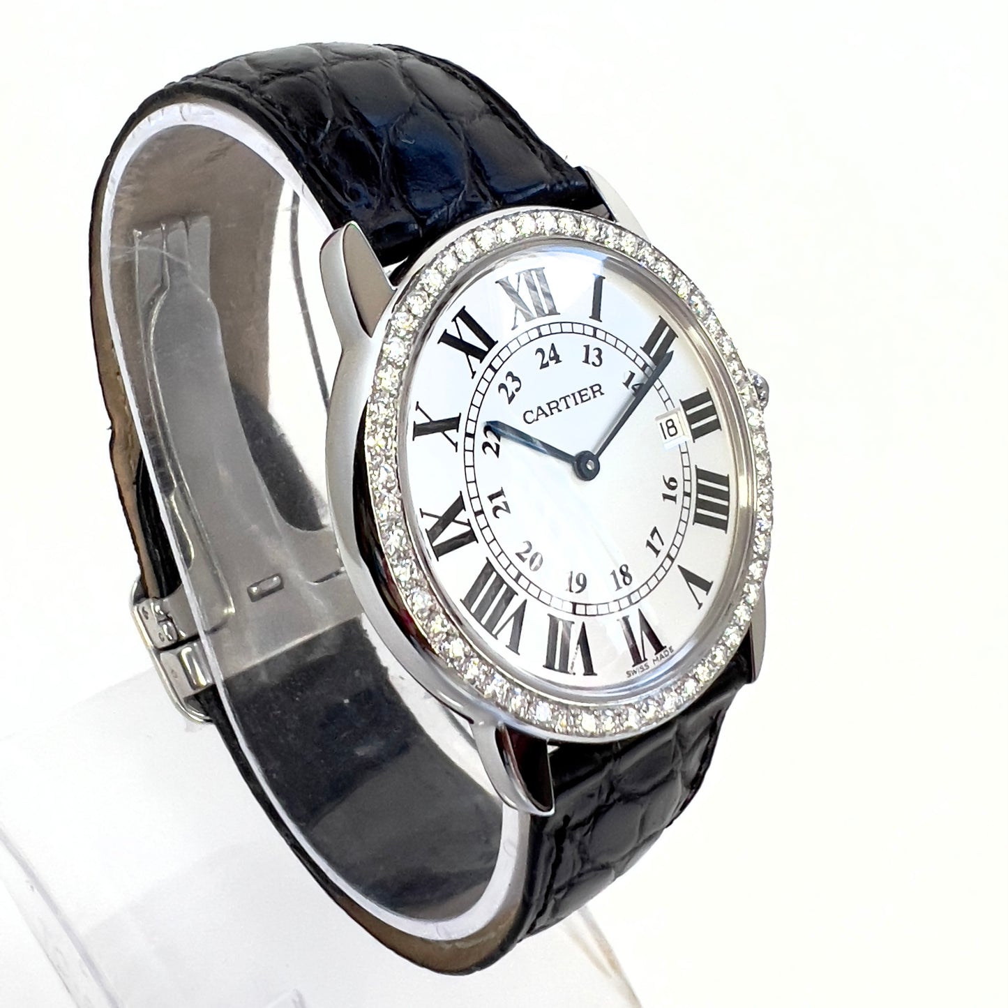 CARTIER RONDE SOLO Date 36mm Quartz Steel 1.1TCW DIAMOND Watch