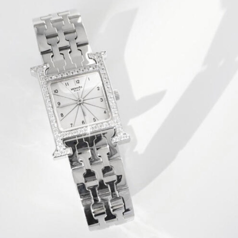 HERMÈS HEURE H Quartz 25mm Steel 0.9TCW DIAMOND Watch