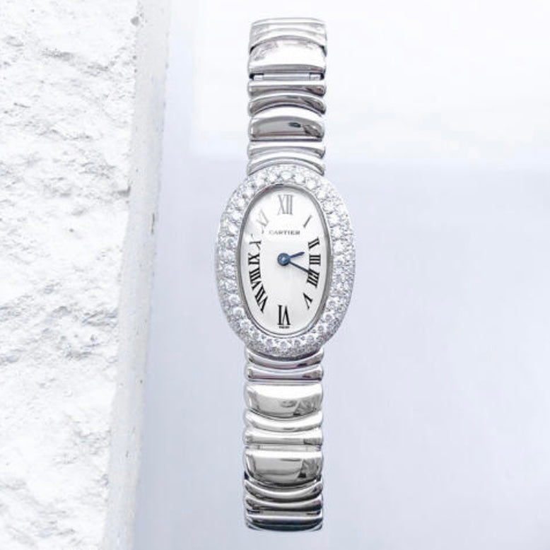 CARTIER BAIGNOIRE Mini 18K White Gold 1.23TCW Diamond Watch
