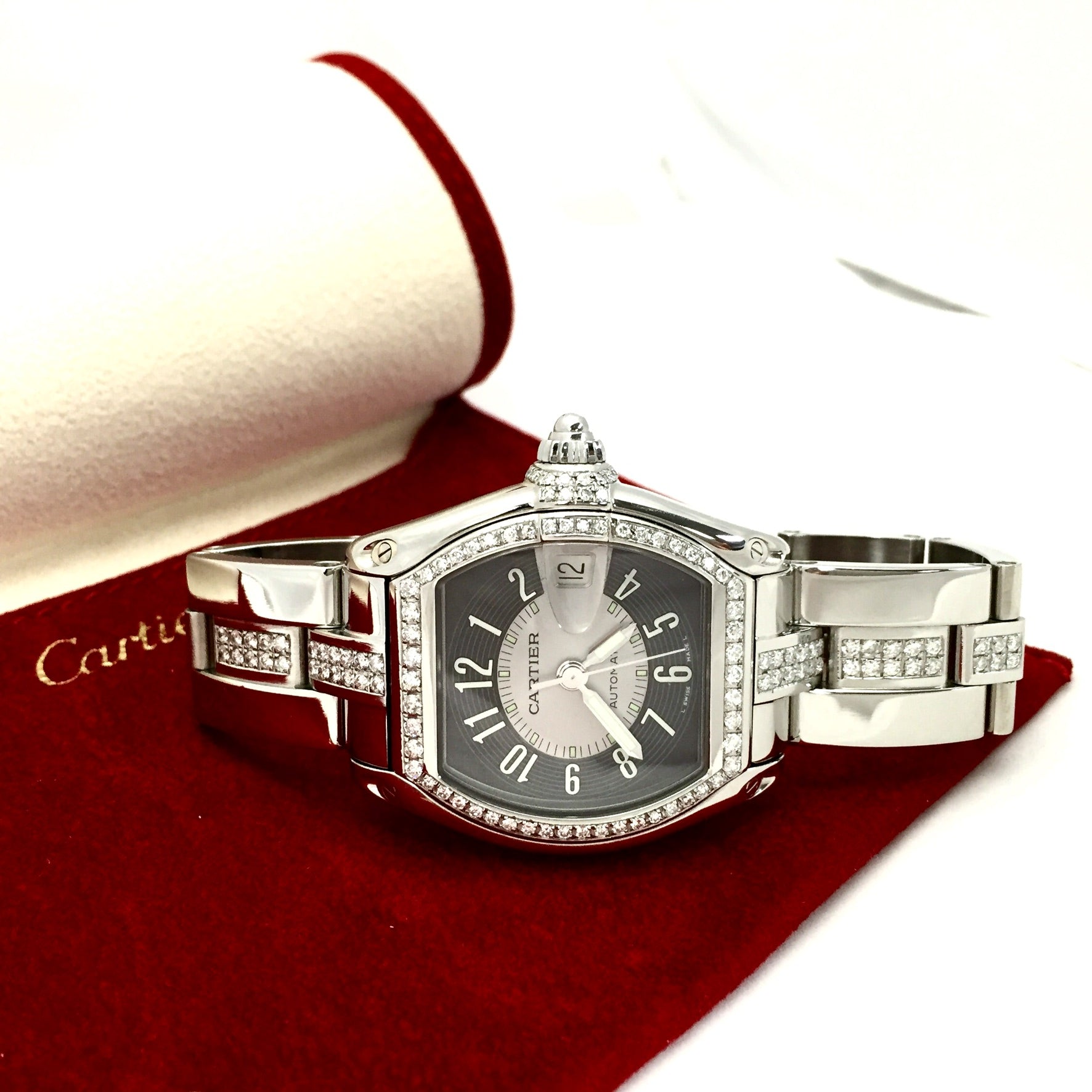 CARTIER ROADSTER 2510 Automatic 38mm Steel DIAMOND Watch NATILUXIA