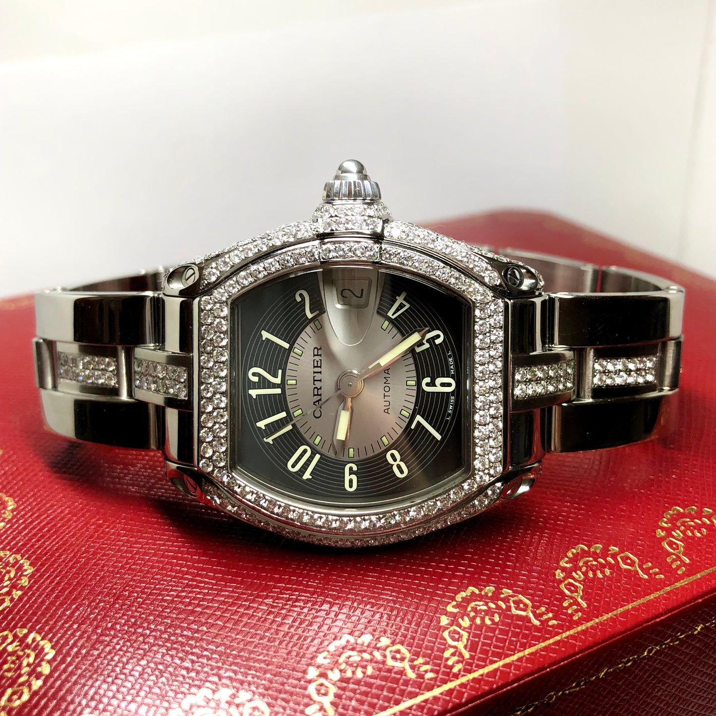 CARTIER ROADSTER 2510 Automatic 38mm Steel 4.92TCW DIAMOND Watch
