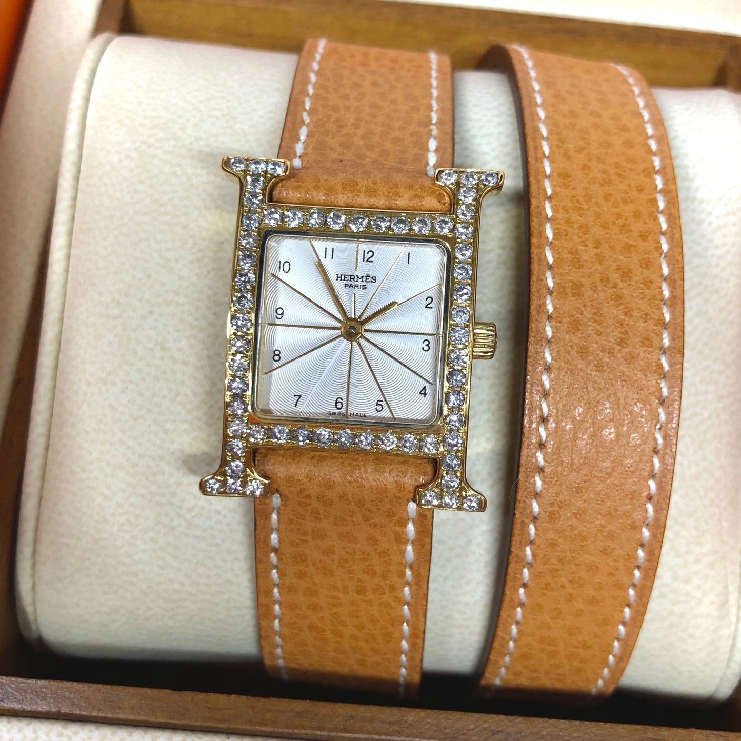 HERMÈS HEURE H Quartz 25mm Two Tone 0.91TCW DIAMOND Watch Double Tour Band