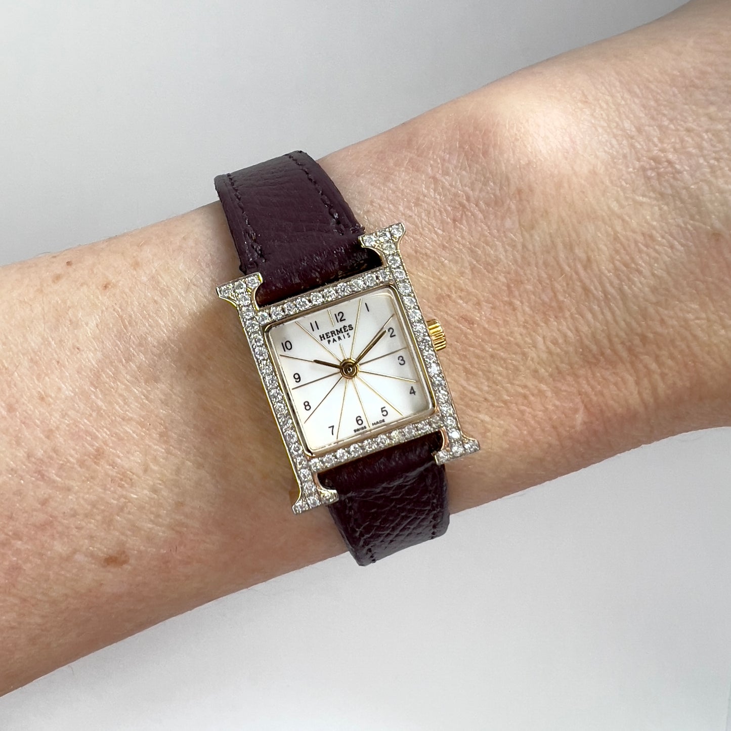 HERMES HEURE H Mini Quartz 20mm Two Tone 0.48TCW DIAMOND Watch