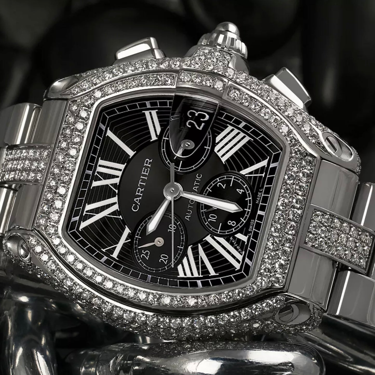 CARTIER ROADSTER 2618 Automatic 42mm Steel ~7TCW Diamond Watch