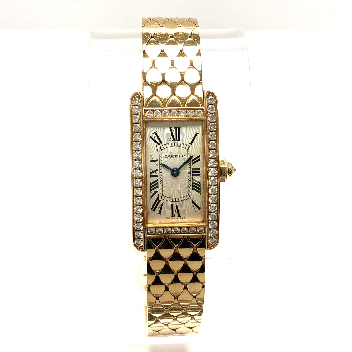 CARTIER Quartz 18K Rose Gold Ladies Watch ALL FACTORY DIAMONDS