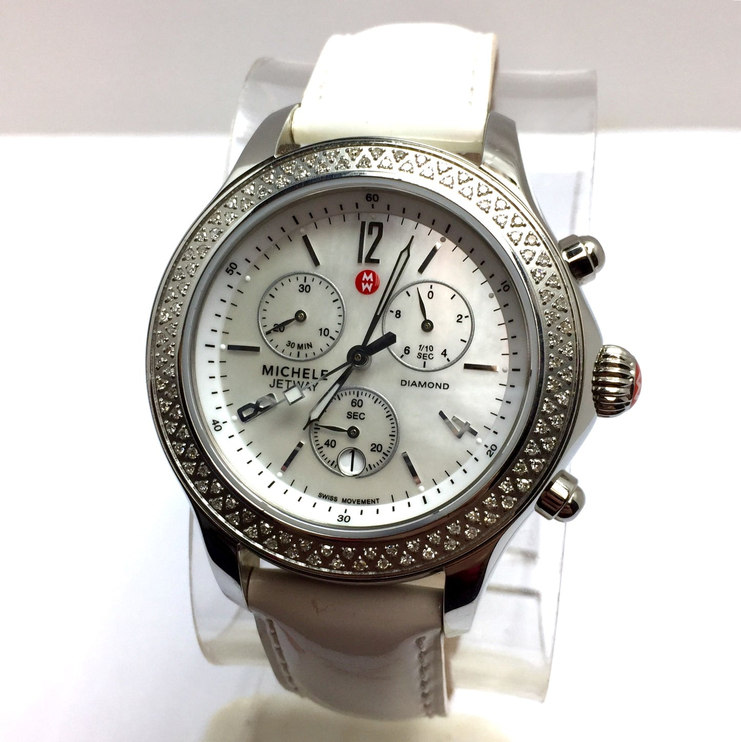 MICHELE JETWAY DIAMOND Chronograph Steel Watch 112 Factory Diamonds Original Band