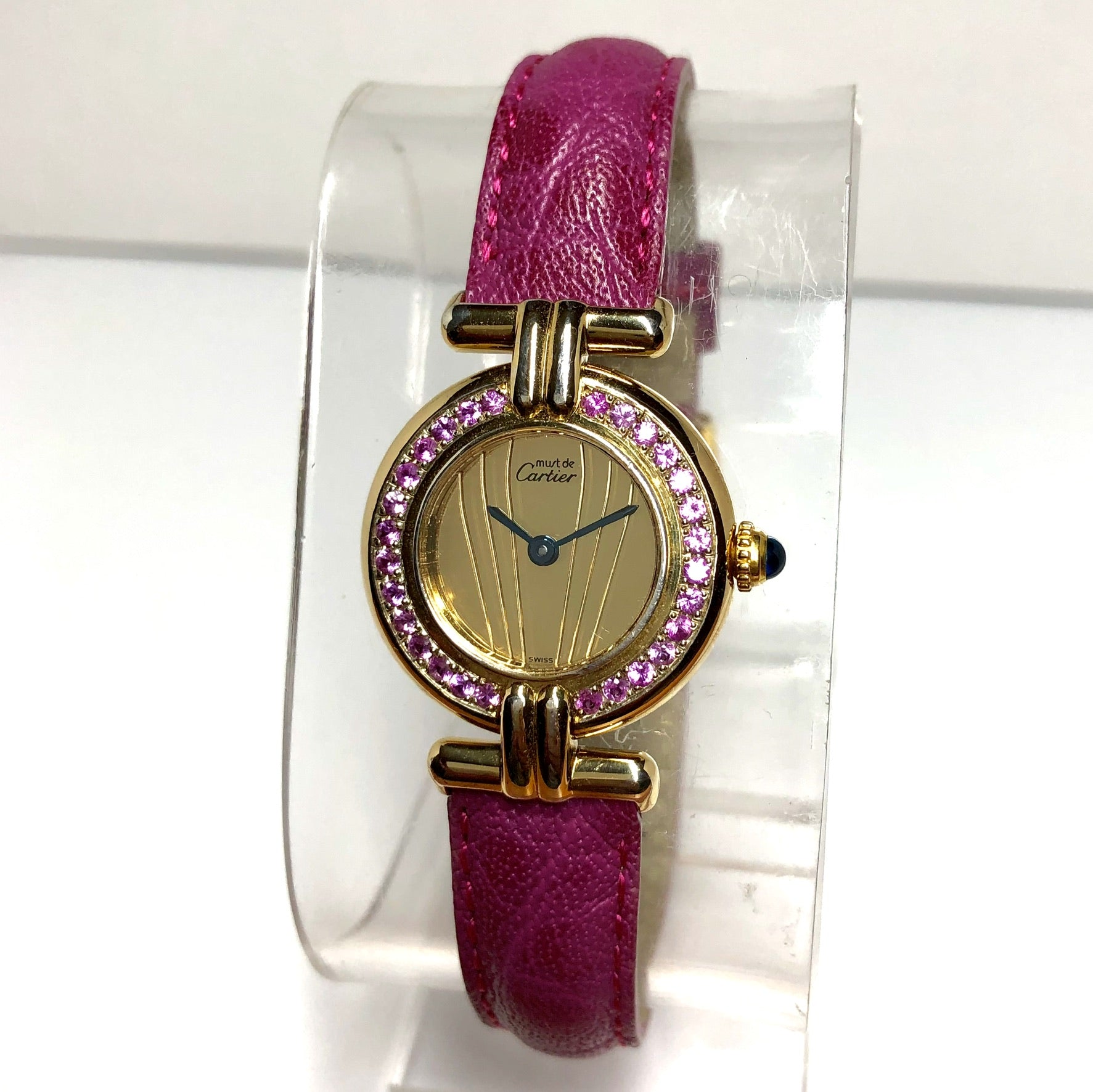 CARTIER VERMEIL COLISEE Quartz 24mm GP Silver 0.55TCW Pink CARTIER VERMEIL COLISEE Quartz 24mm GP Silver 0.55TCW Pink
