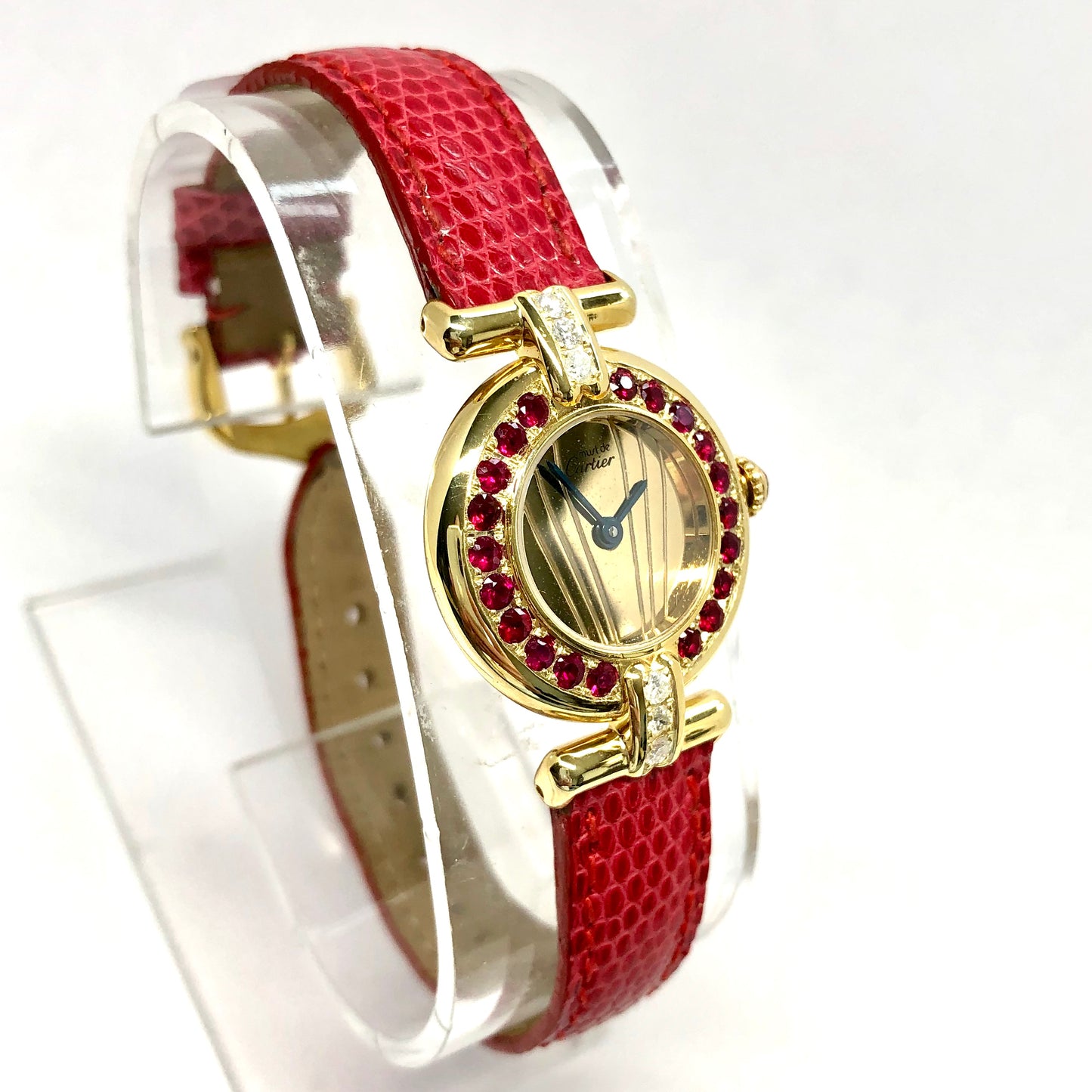 CARTIER Vermeil COLISÈE Quartz GoldPlated Ladies Watch F-G VS-SI DIAMONDS & RED RUBIES