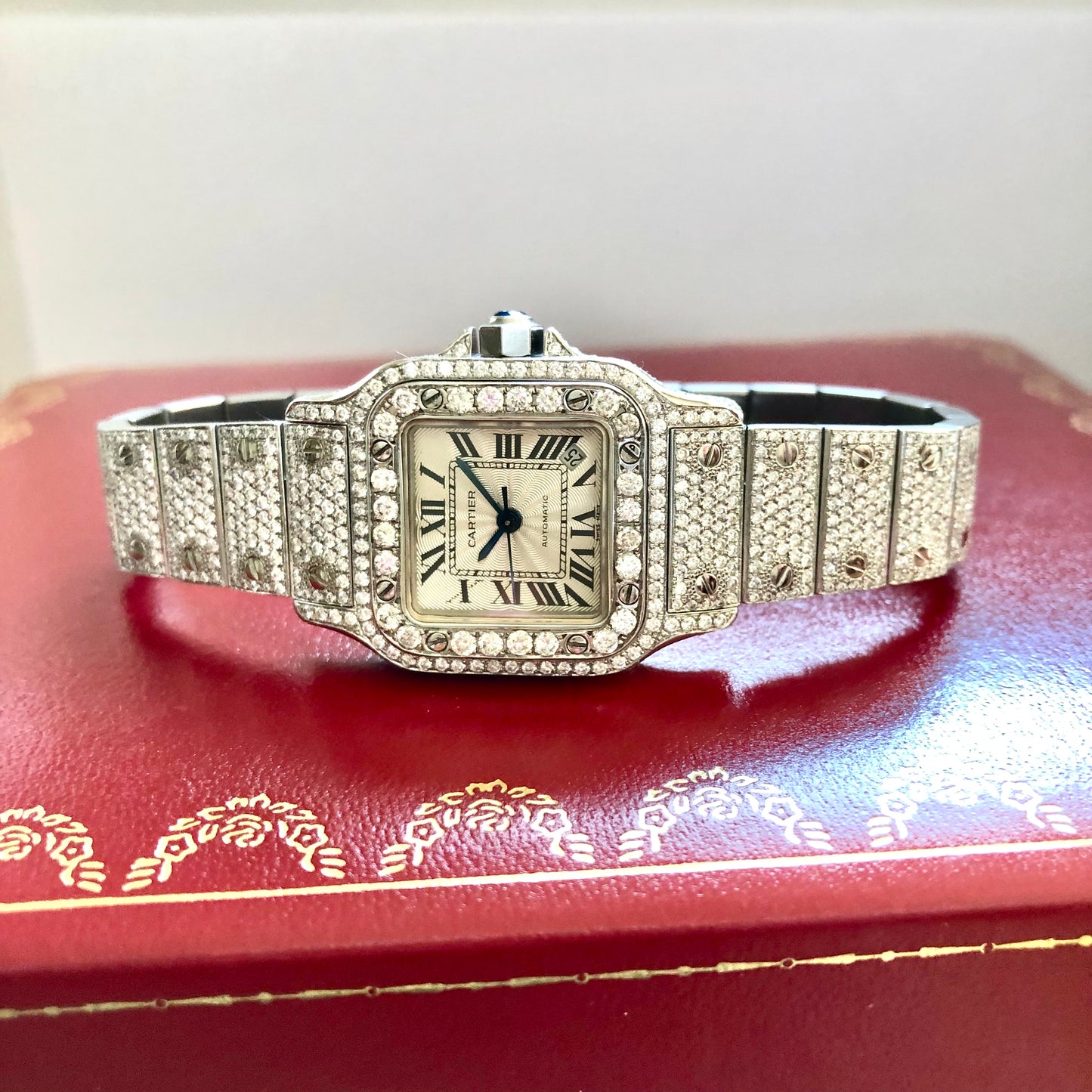 CARTIER SANTOS GALBEE 24mm Automatic Steel Diamond Watch ~8TCW NEW Model