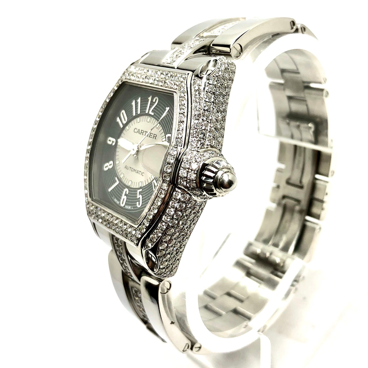 CARTIER ROADSTER 2510 Automatic 38mm Steel 4.92TCW DIAMOND Watch