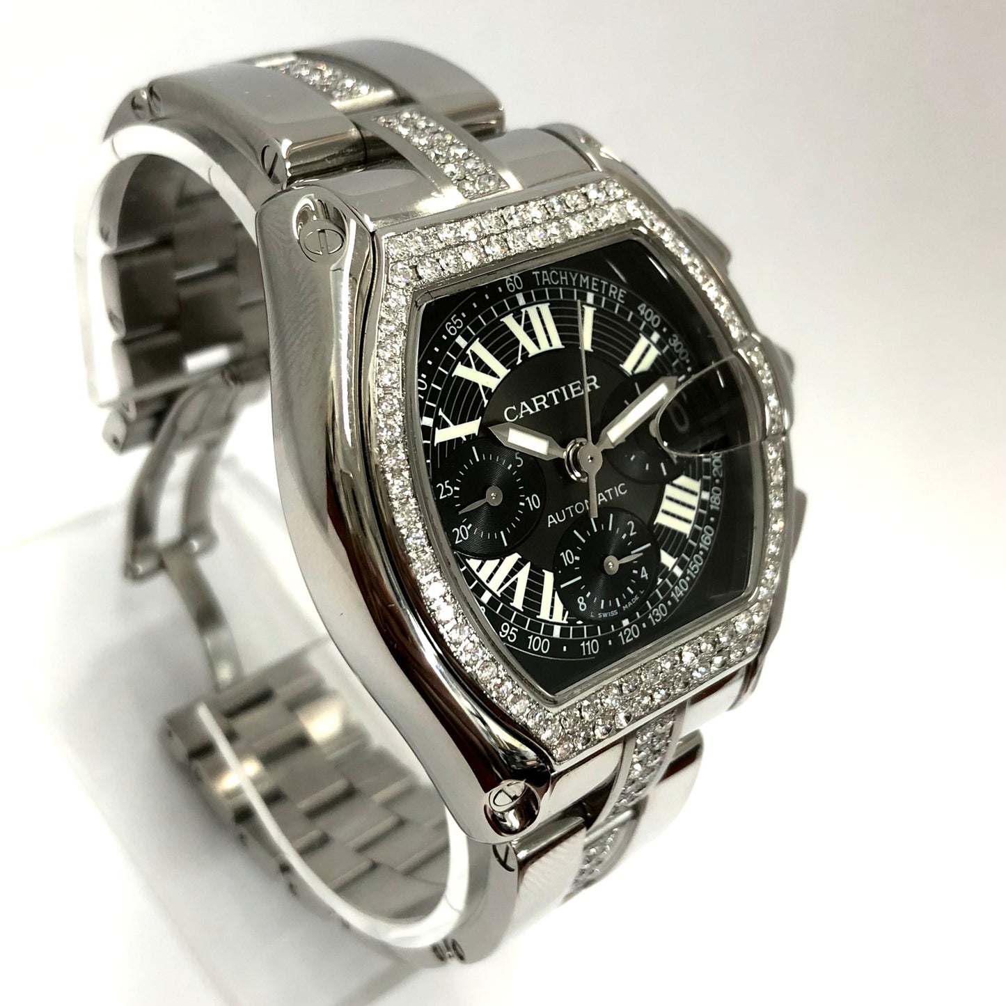 CARTIER ROADSTER 2618 Automatic 42mm Steel ~2.5TCW DIAMOND Watch