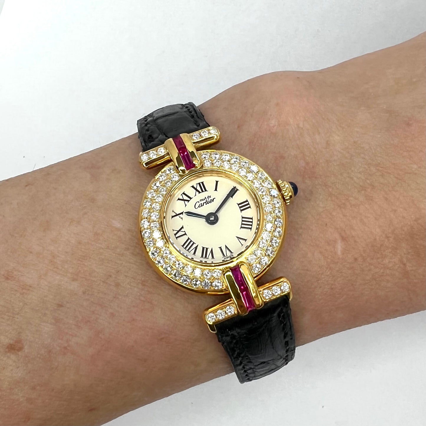 CARTIER VERMEIL COLISÈE Quartz 24mm GoldPlated Silver ~1TCW DIAMOND
& Red Rubies Watch