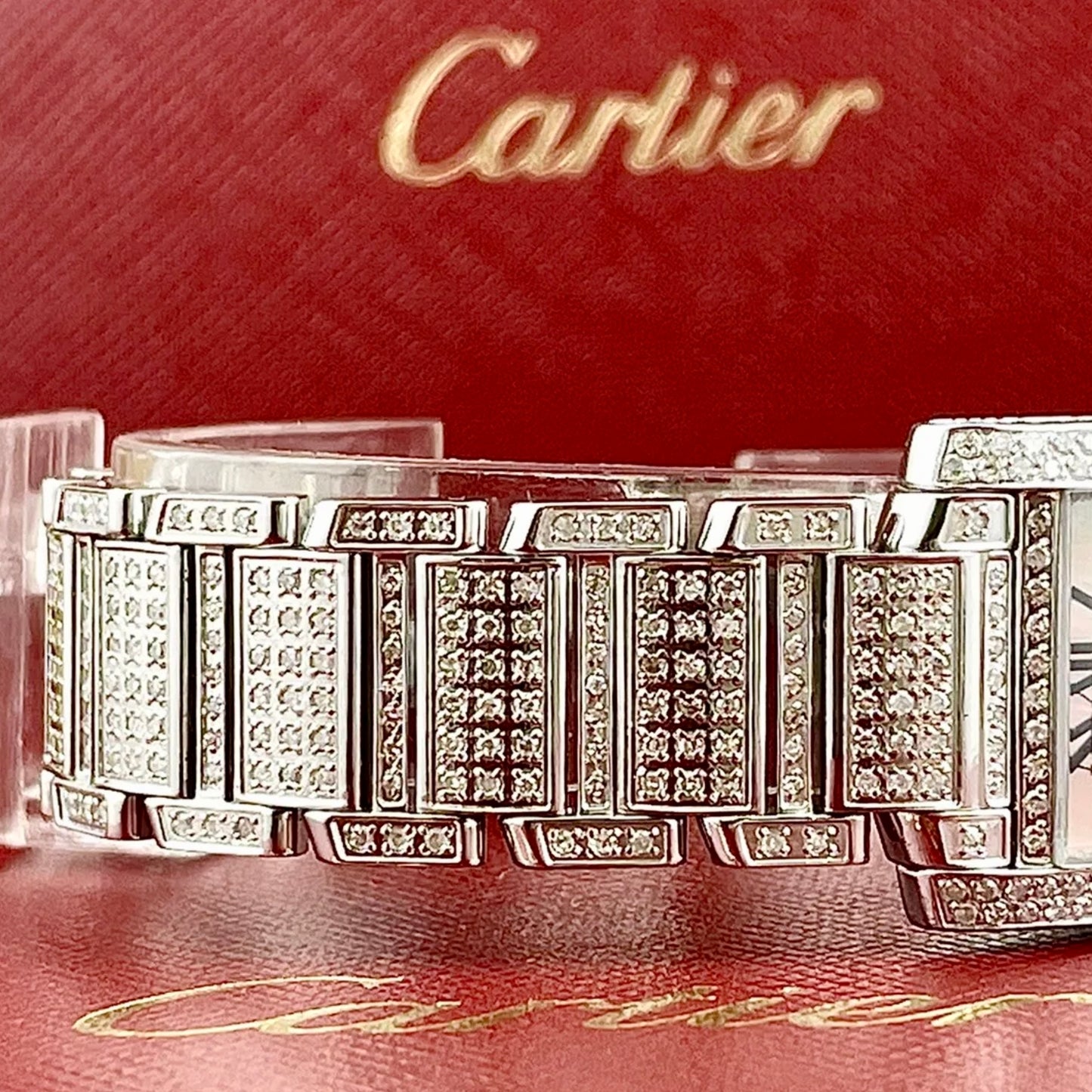 CARTIER TANK FRANCAISE Quartz 20mm Steel 6.2TCW Full DIAMOND Watch