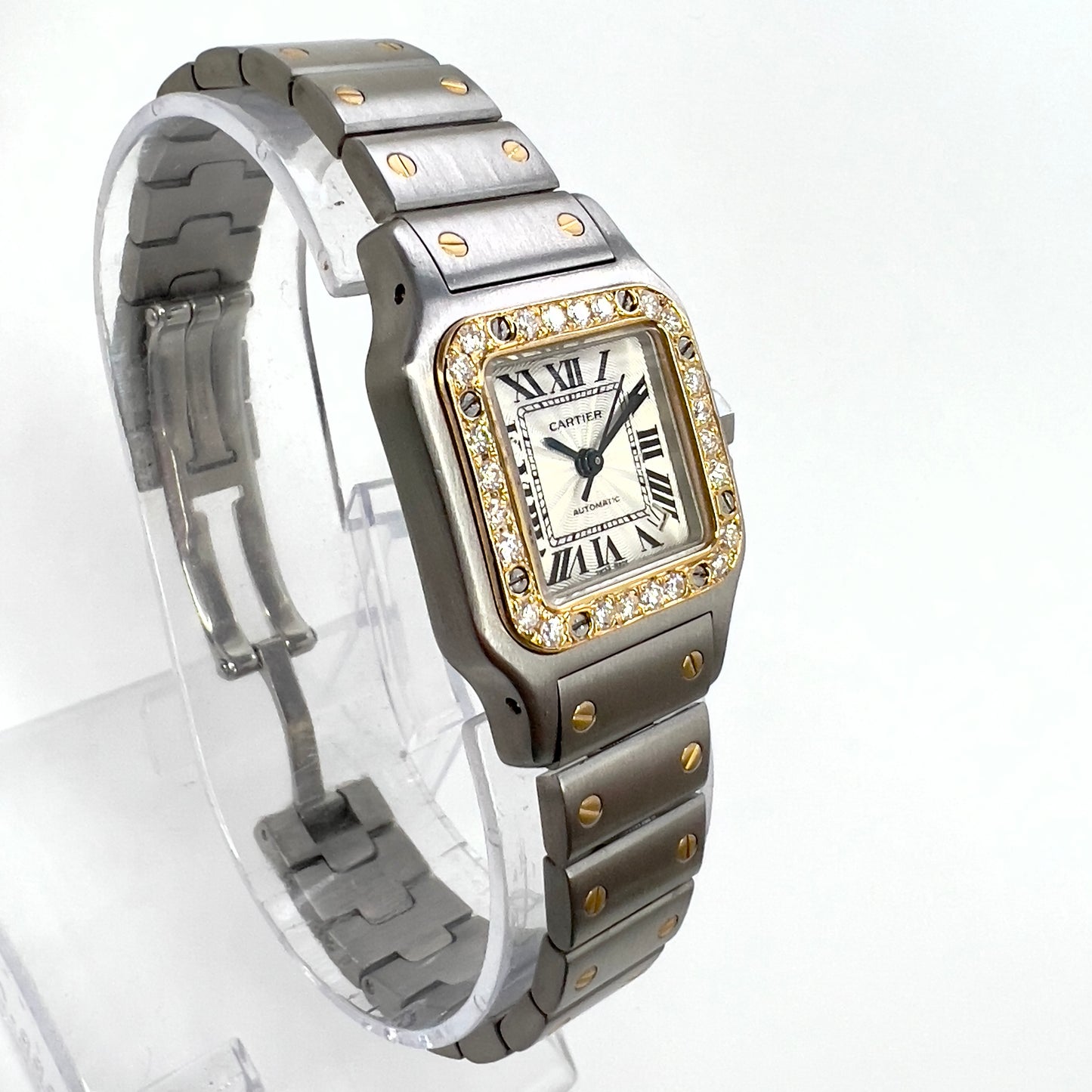 CARTIER SANTOS GALBEE Date 24mm Automatic 2 Tone 0.69TCW Diamond Watch NEW Model