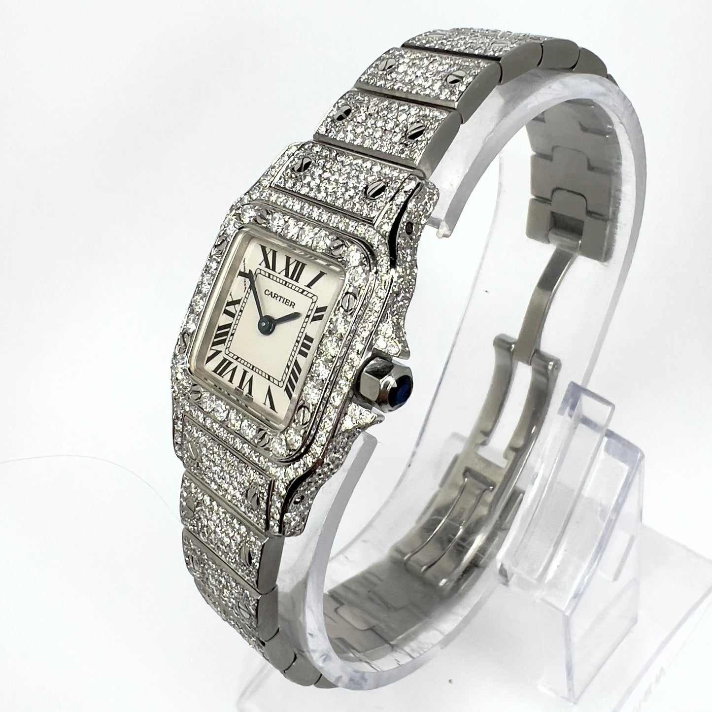 CARTIER SANTOS GALBEE 24mm Quartz Steel 6.36TCW Diamond Watch NEW Model