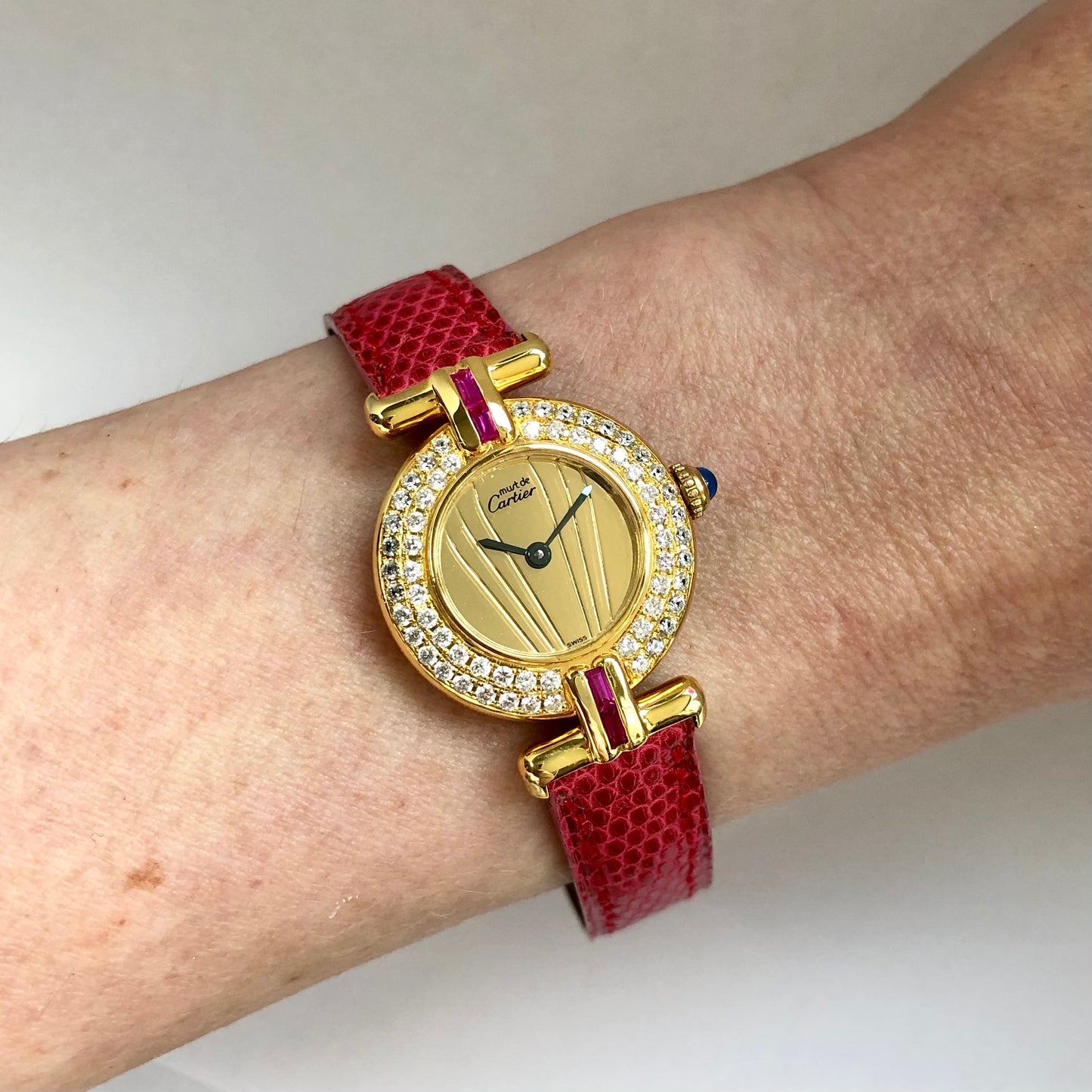 CARTIER VERMEIL COLISÈE Quartz 24mm GoldPlated Silver DIAMONDS
& Red Rubies Watch