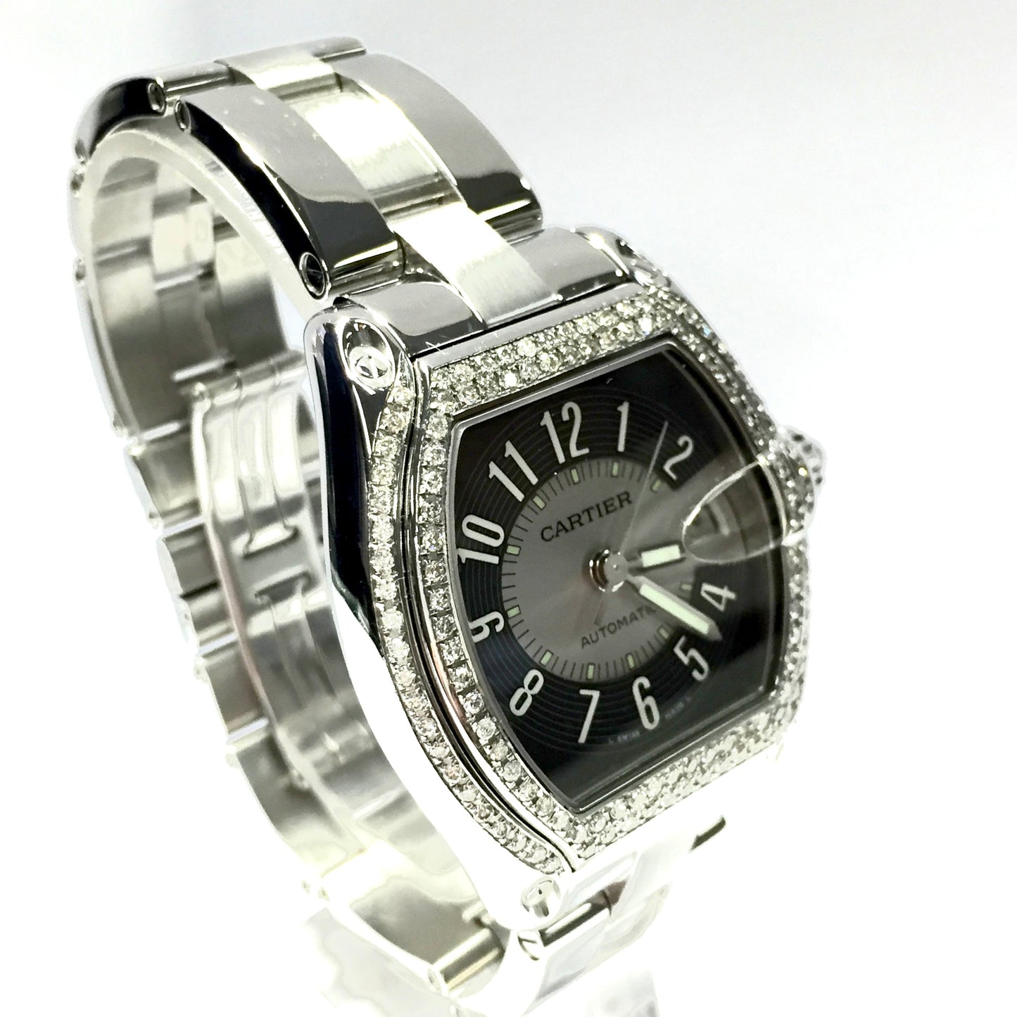 CARTIER ROADSTER 2510 Automatic 38mm Steel ~1.5TCW DIAMOND Watch