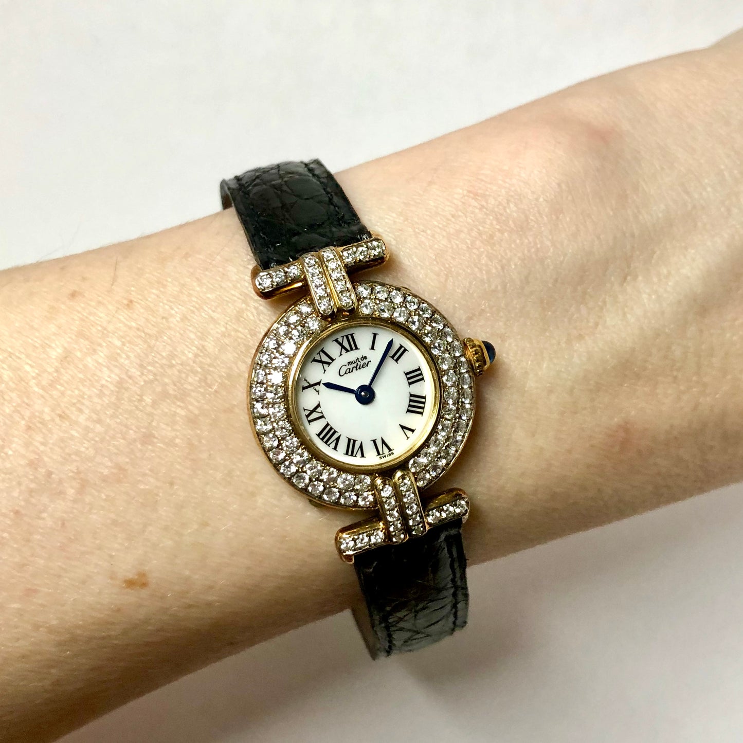 CARTIER VERMEIL COLISÈE Quartz 24mm GP Silver 1.21TCW DIAMOND Watch