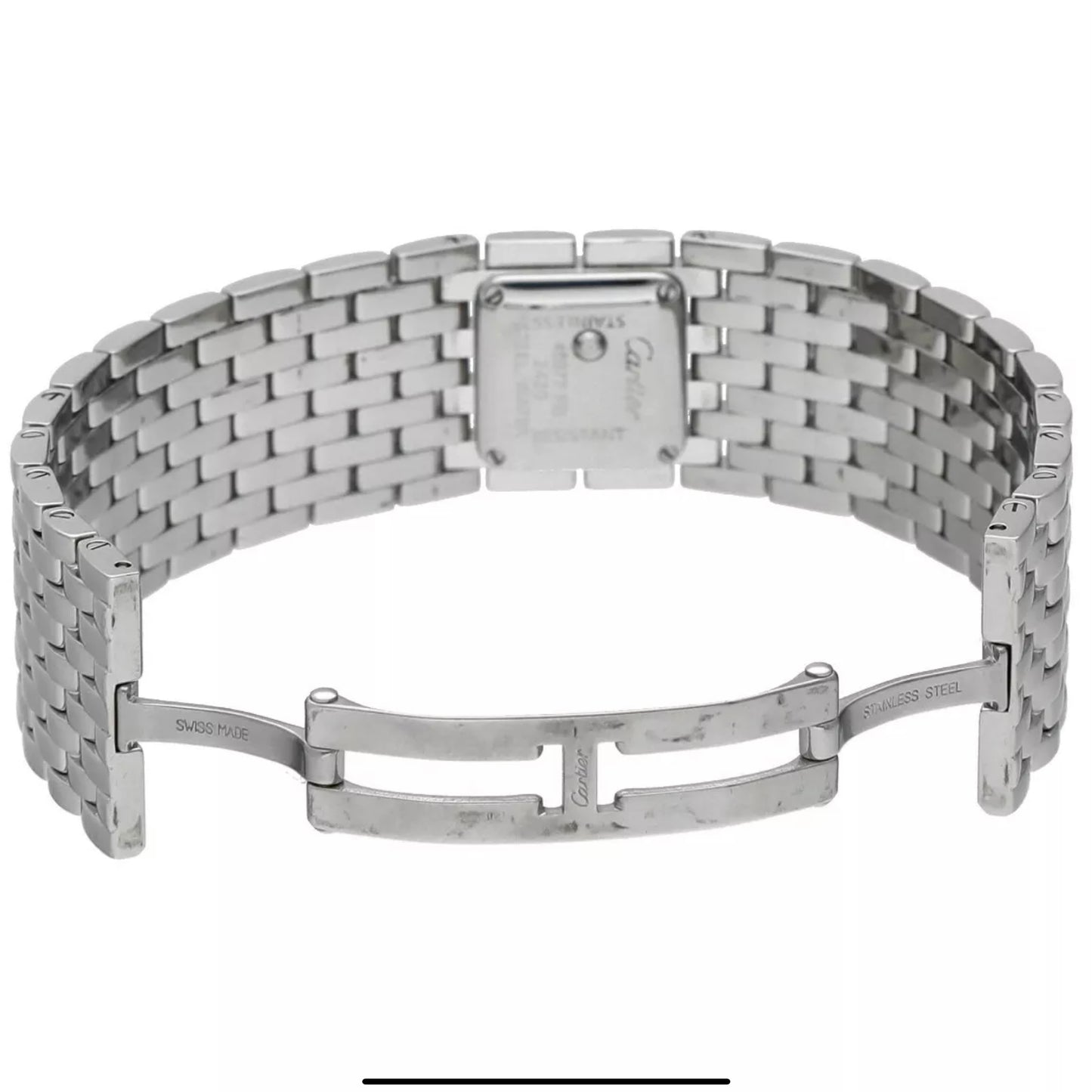 CARTIER Panthere RUBAN Quartz 21mm Steel 0.27TCW DIAMOND Watch Blue MOP Dial