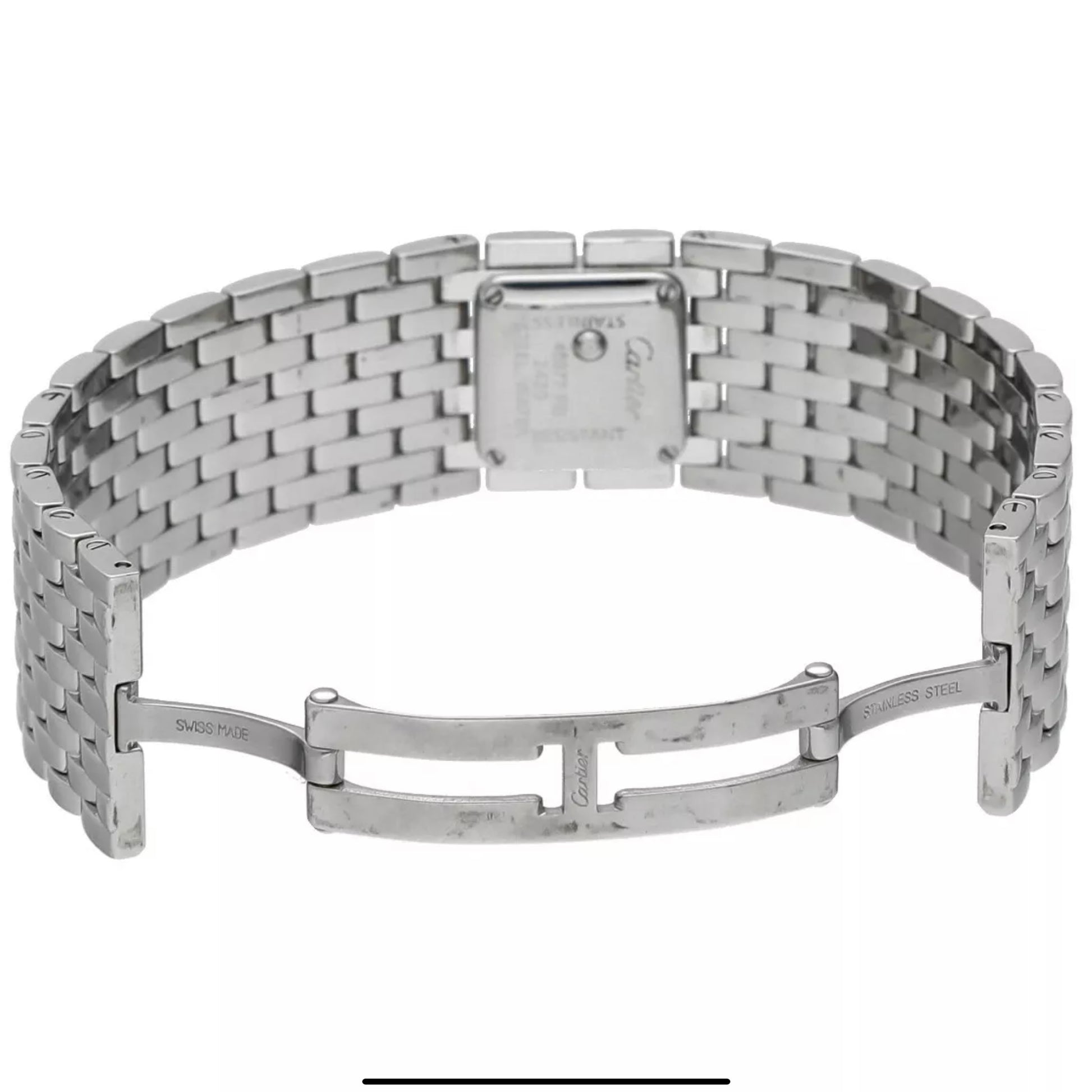 CARTIER Panthere RUBAN Quartz 21mm Steel 0.27TCW DIAMOND Watch Blue MOP Dial