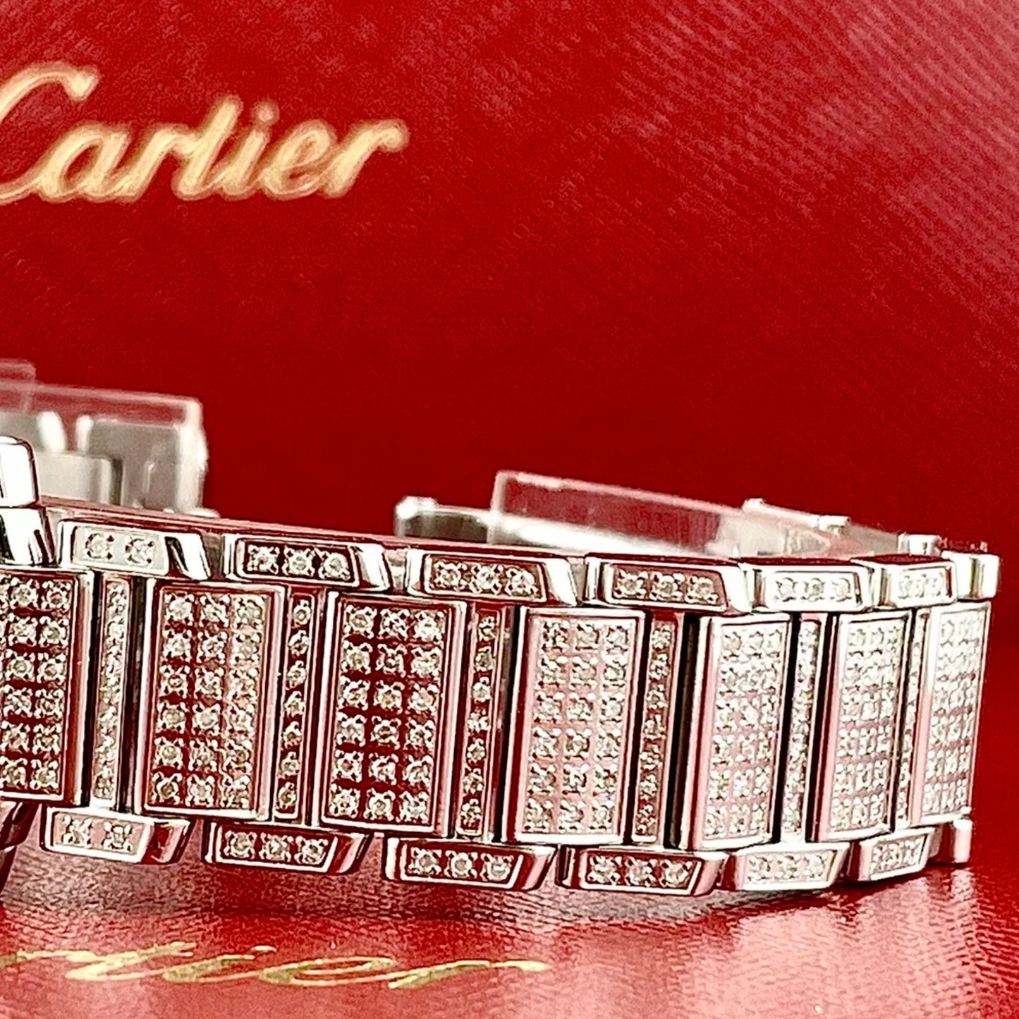 CARTIER TANK FRANCAISE Quartz 20mm Steel 6.2TCW Full DIAMOND Watch