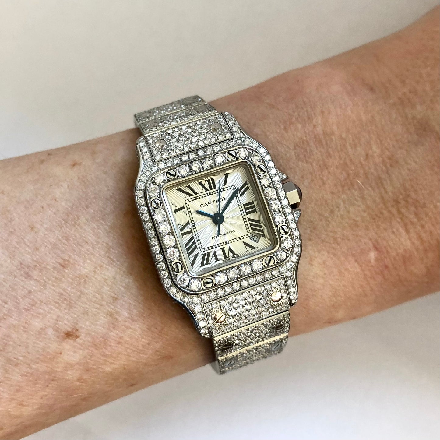 CARTIER SANTOS GALBEE 24mm Automatic Steel Diamond Watch ~8TCW NEW Model