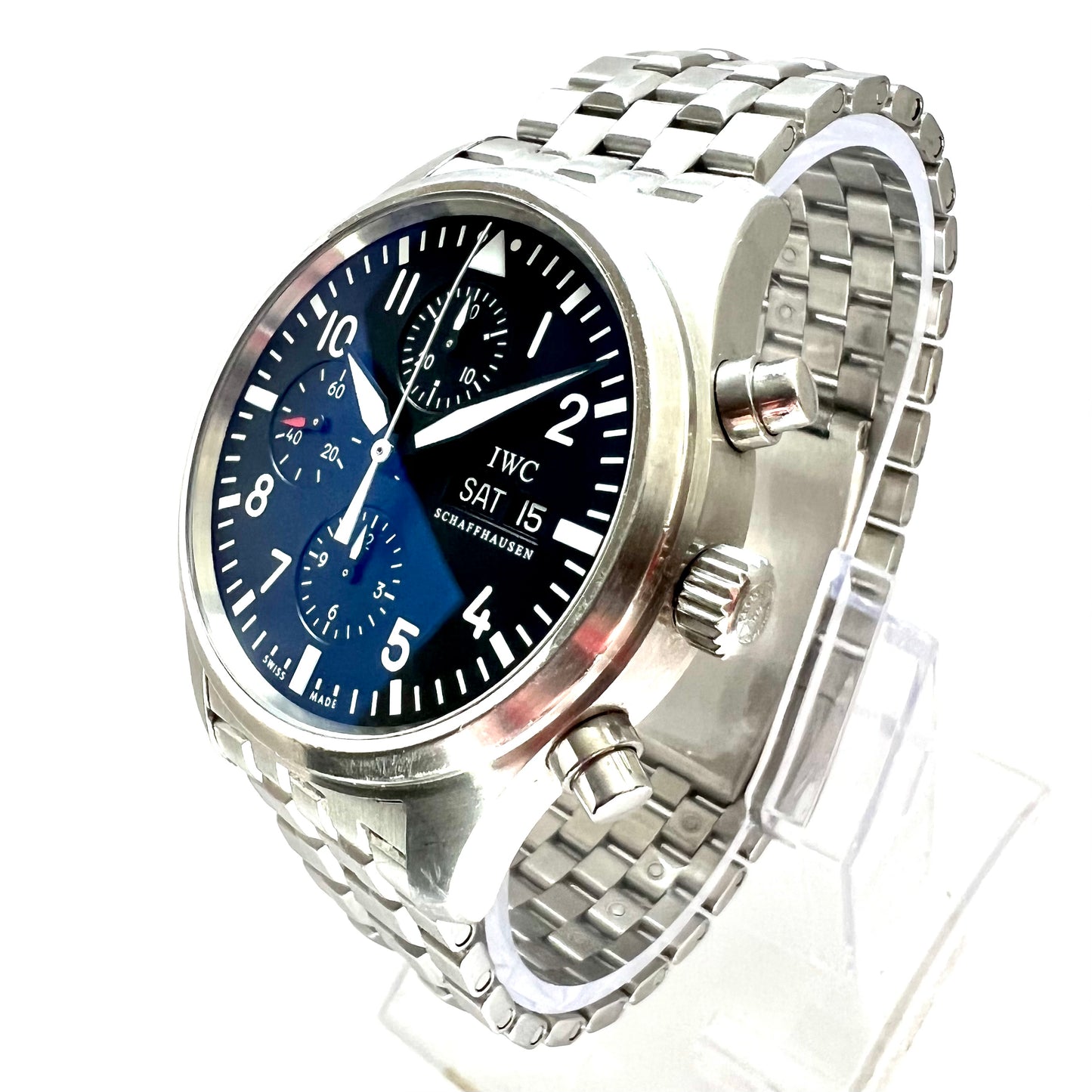 IWC SCHAFFHAUSEN PILOT Chronograph Day Date Automatic 42mm Steel Watch