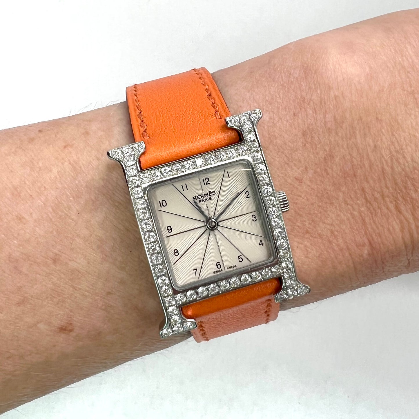 HERMES HEURE H 25mm Steel Watch 0.91TCW DIAMOND Bezel