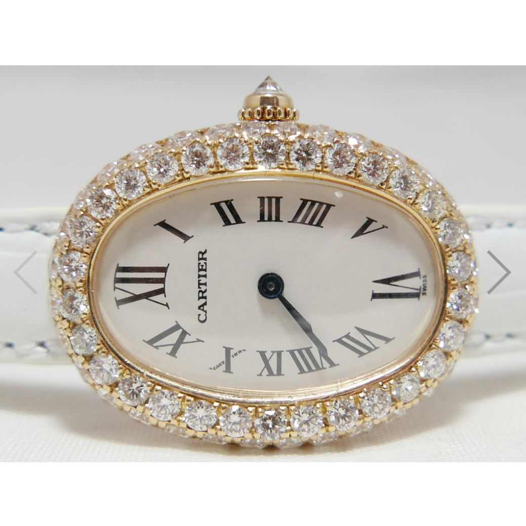 CARTIER BAIGNOIRE Quartz 18K Yellow Gold 23mm 3.2TCW Diamond Watch