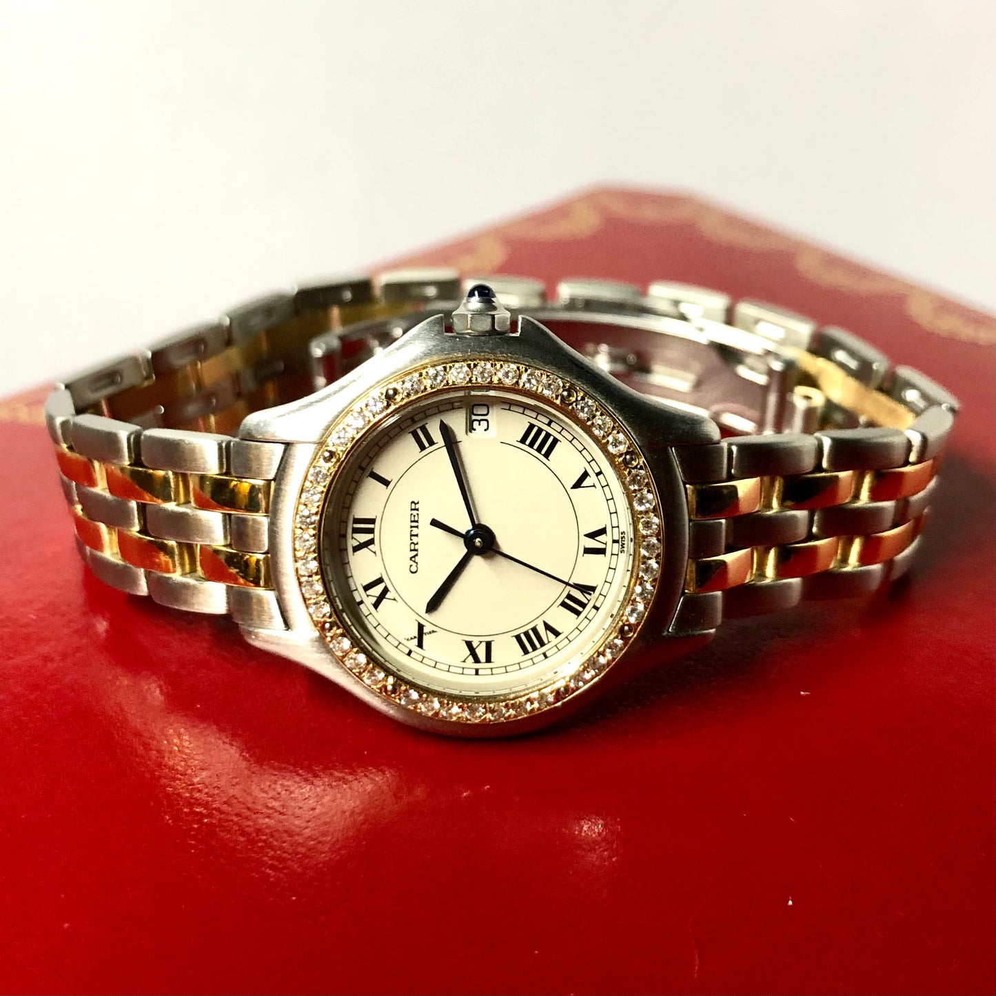 CARTIER PANTHERE COUGAR Quartz 27mm 2 Row Gold Steel Diamond Watch