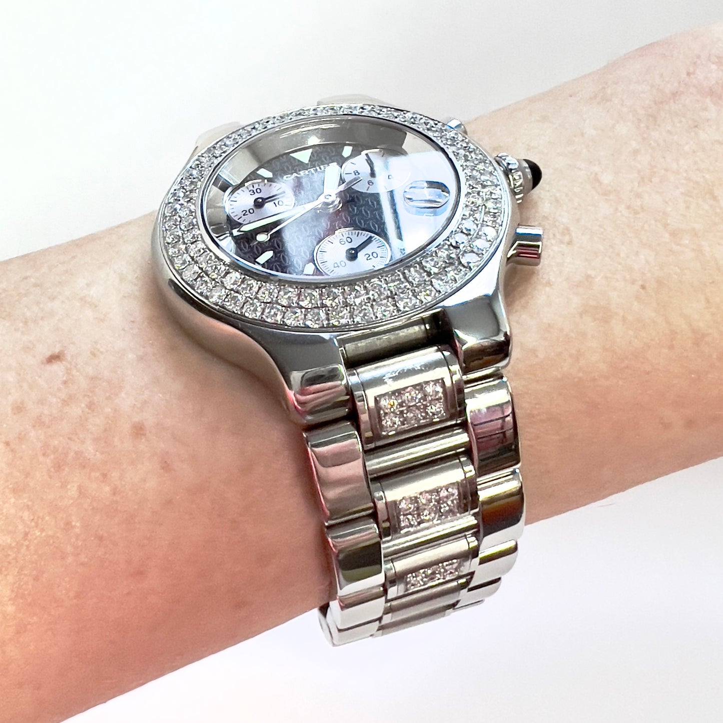 CARTIER Chronoscaph 21 Quartz Steel 38mm 3.10TCW Diamond Watch