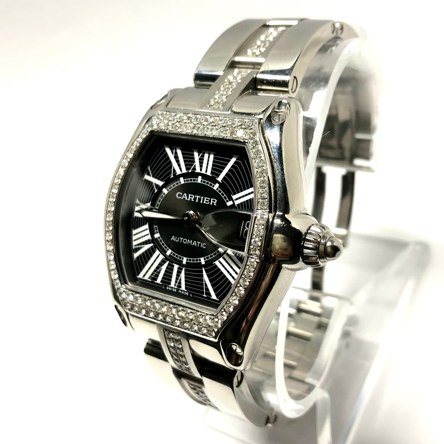 CARTIER ROADSTER 2510 Automatic 38mm Steel 1.69TCW DIAMOND Watch