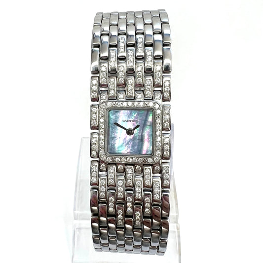 CARTIER PANTHERE RUBAN Quartz 21mm Steel ~1.32TCW DIAMOND Watch Blue MOP Dial