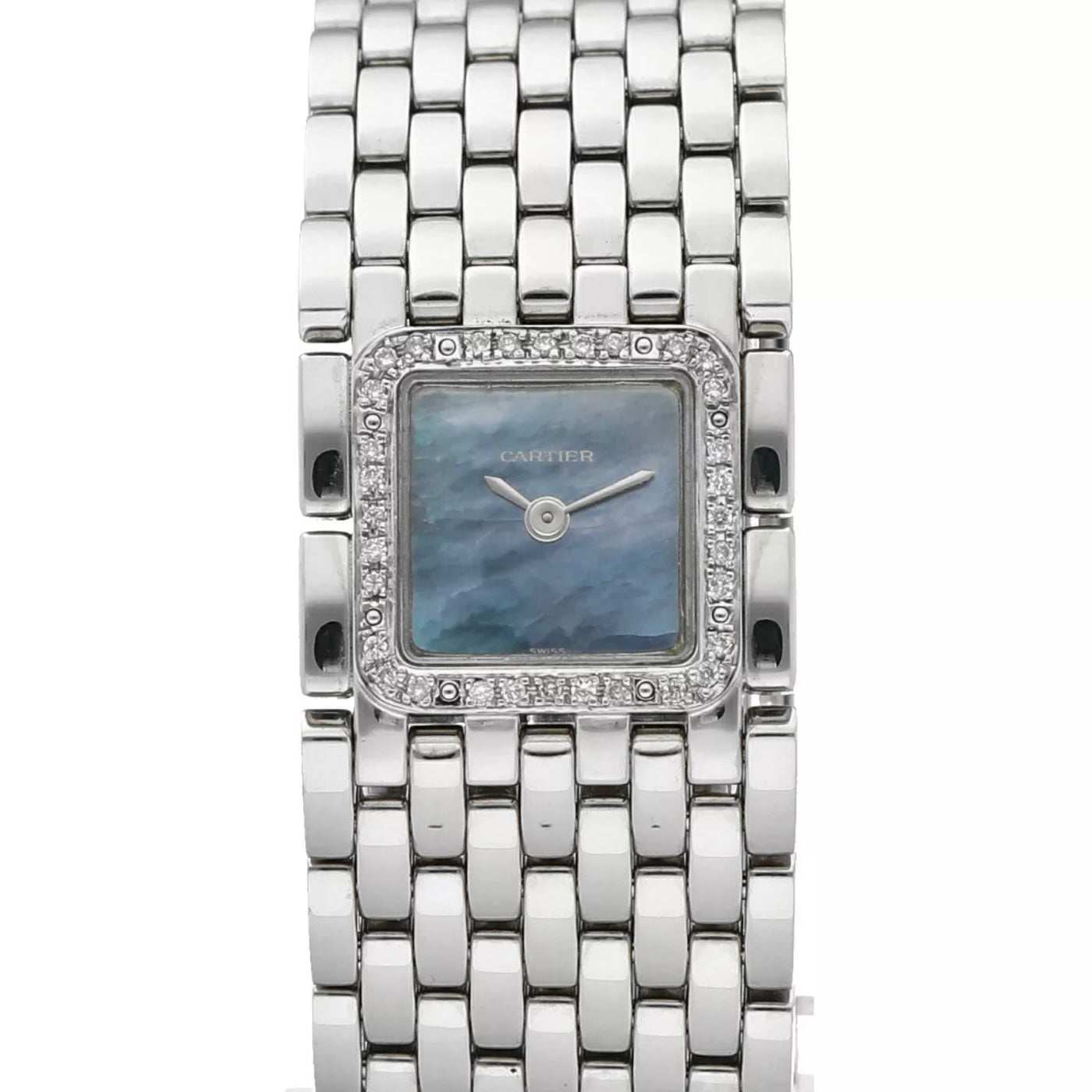 CARTIER Panthere RUBAN Quartz 21mm Steel 0.27TCW DIAMOND Watch Blue MOP Dial