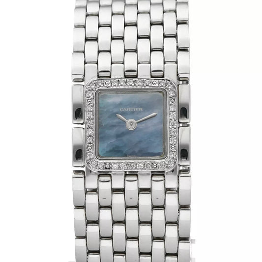 CARTIER Panthere RUBAN Quartz 21mm Steel 0.27TCW DIAMOND Watch Blue MOP Dial